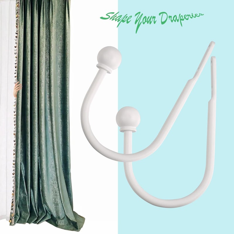 ARNORX Curtain Holdbacks, Hooks, 2 PCS，Solid Steel Hooks, Decorative French Ball End, Curtain Drapery Holdbacks, Wall Mounted, Curtain Tiebacks, White - Image 2